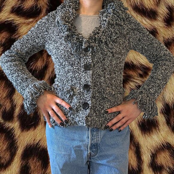 vintage chunky fringe cardigan - Picture 1 of 4